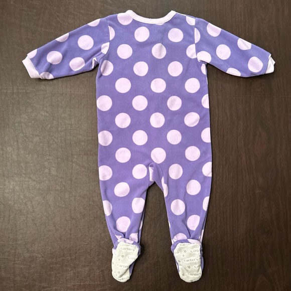 Carter’s Girls Size 12 Months Fleece Polar Bear Purple with Dots Footed Sleeper - Picture 2 of 4